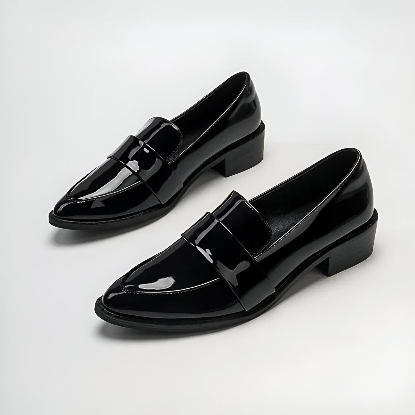 NovaMoc Mocassins Femme Noirs Vernis Bout Pointu