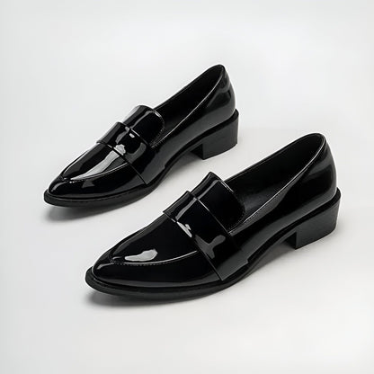 NovaMoc Mocassins Femme Noirs Vernis Bout Pointu