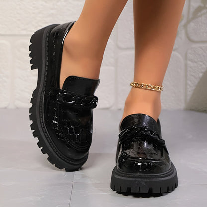LuxeMoc Mocassins Femme Noirs Vernis Aspect Crocodile