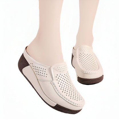 Luxe Mocassins femme cuir végan compensés ouverts