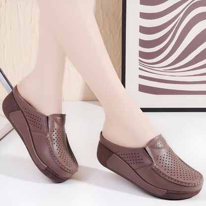 Luxe Mocassins femme cuir végan compensés ouverts