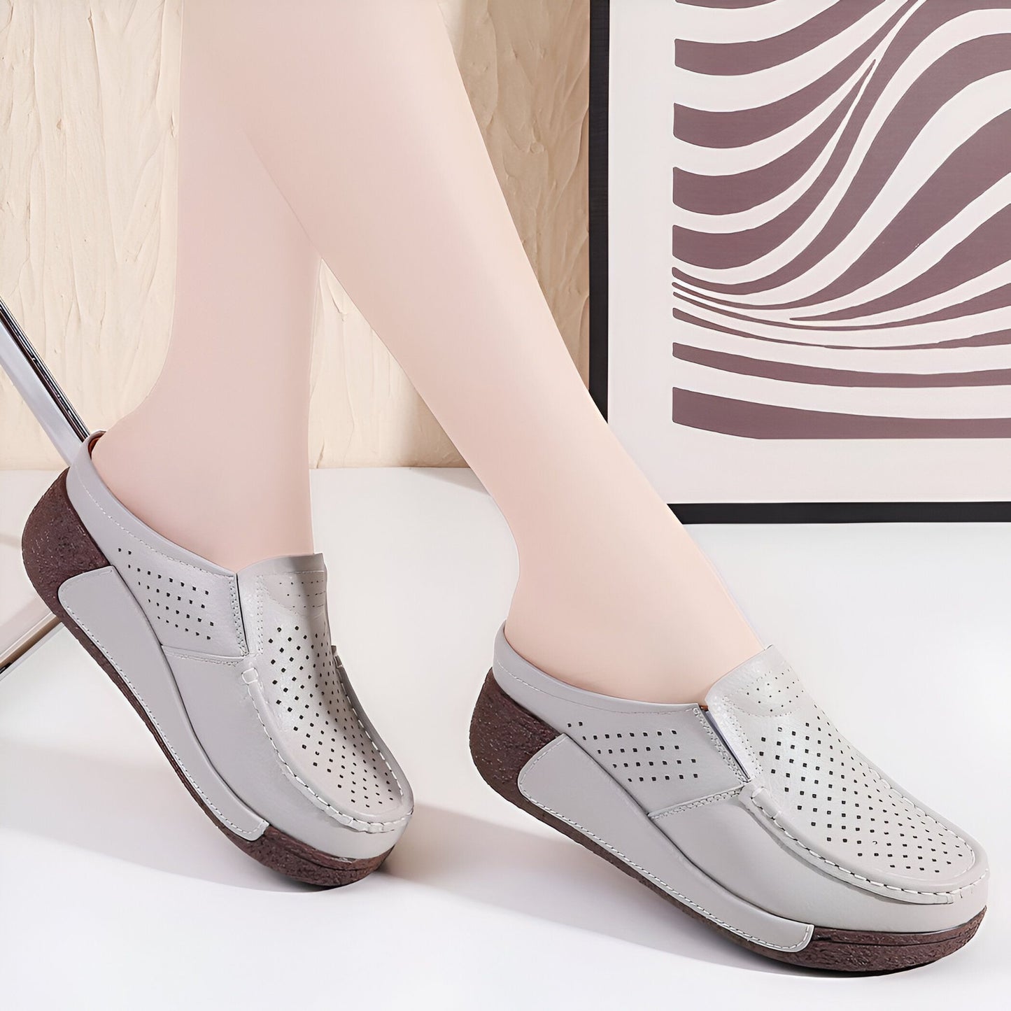 Luxe Mocassins femme cuir végan compensés ouverts
