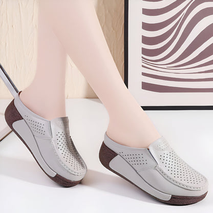 Luxe Mocassins femme cuir végan compensés ouverts