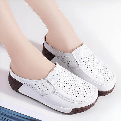 Luxe Mocassins femme cuir végan compensés ouverts