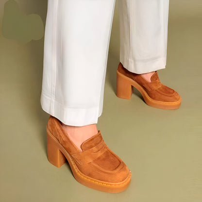 LuxeStep Mocassins Femme Daim et Vernis Plateforme