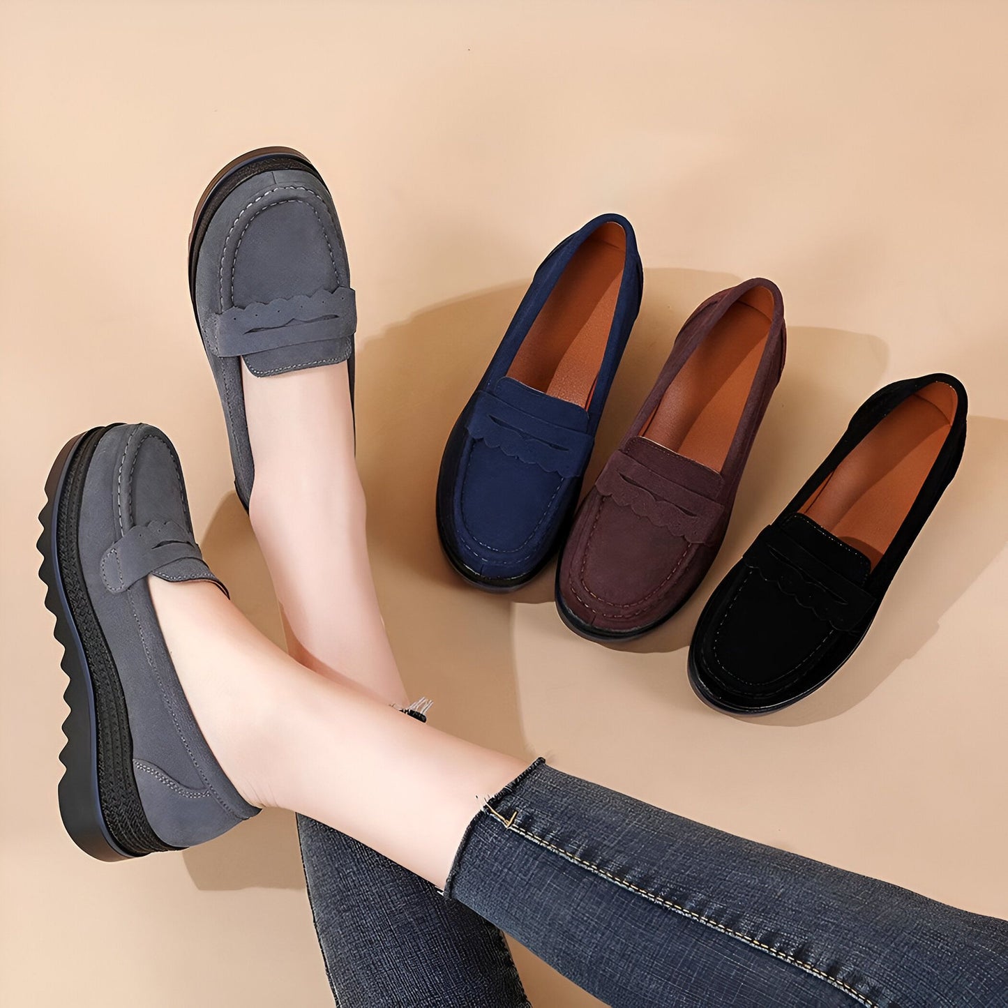Nova Mocassins femme plateforme effet daim