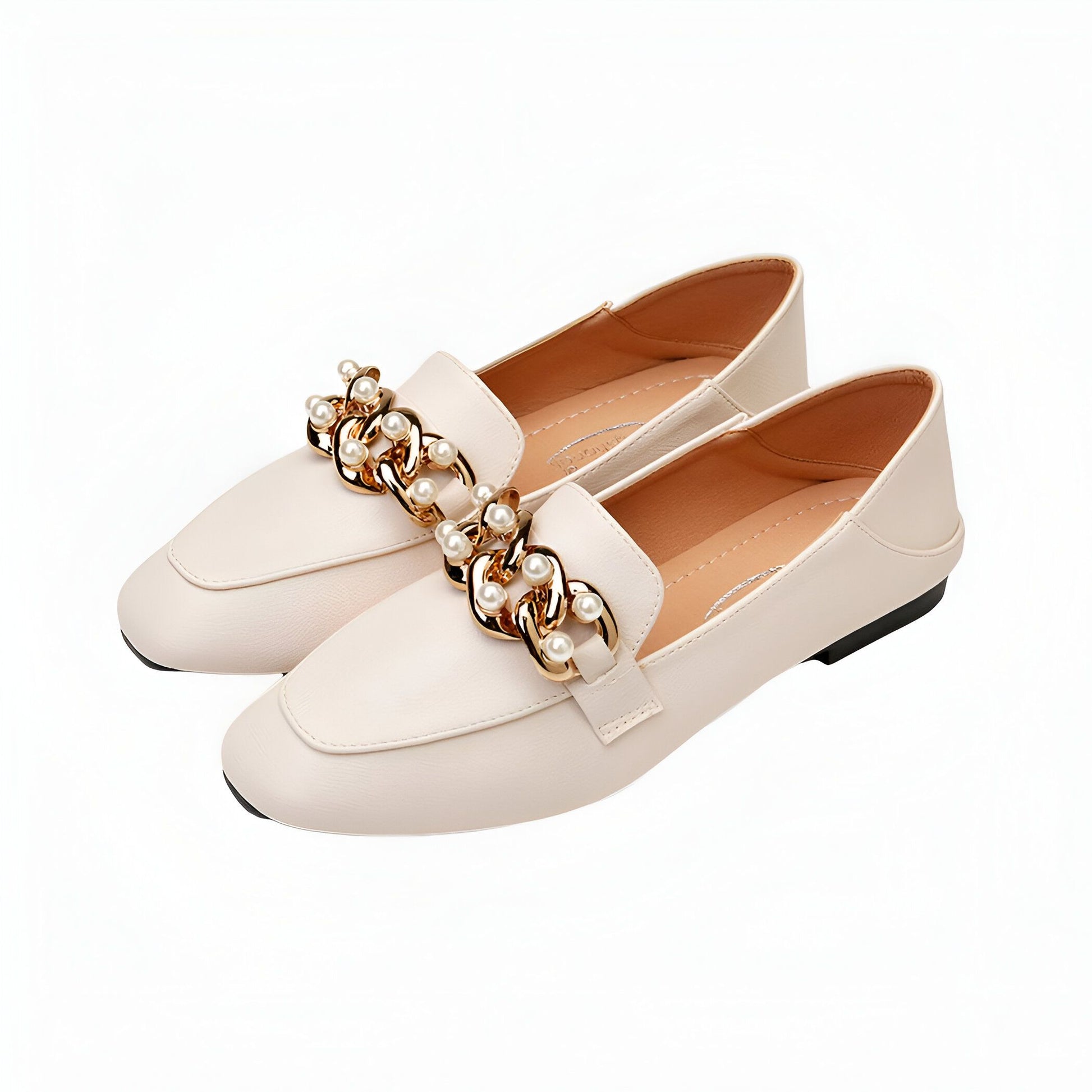 Mocassins Femme Cuir Végan – Ornés Perles Dorées