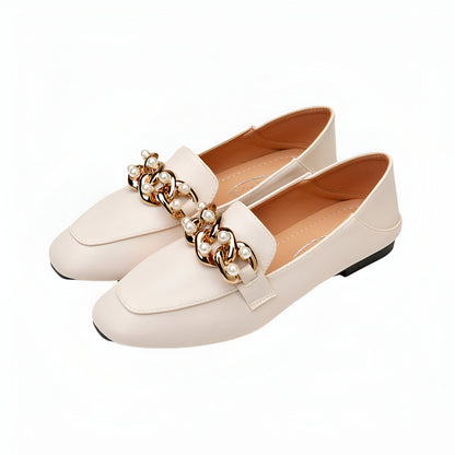 Mocassins Femme Cuir Végan – Ornés Perles Dorées