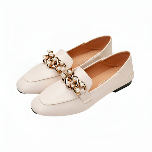 Mocassins Femme Cuir Végan – Ornés Perles Dorées