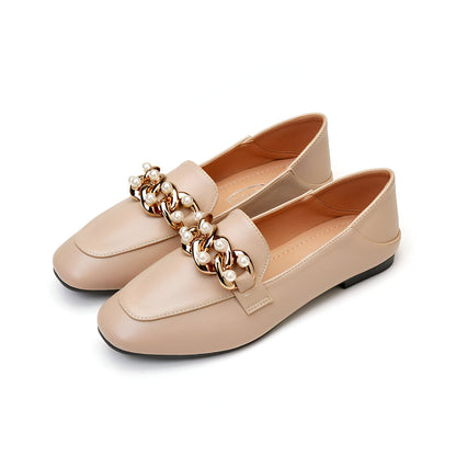 Mocassins Femme Cuir Végan – Ornés Perles Dorées