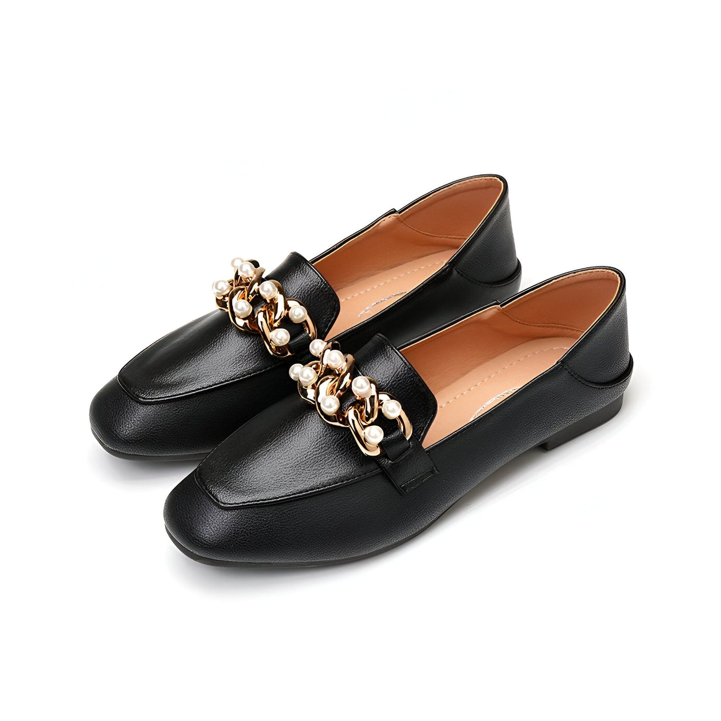 Mocassins Femme Cuir Végan – Ornés Perles Dorées