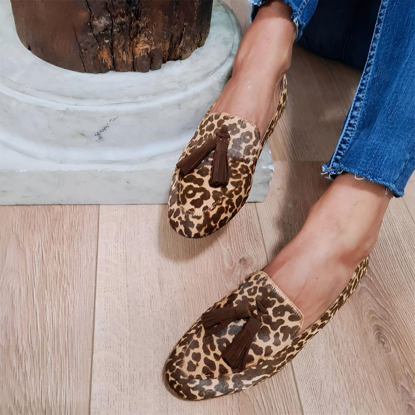 BrandX Mocassins Femme Imprimé Léopard Glands Élégants