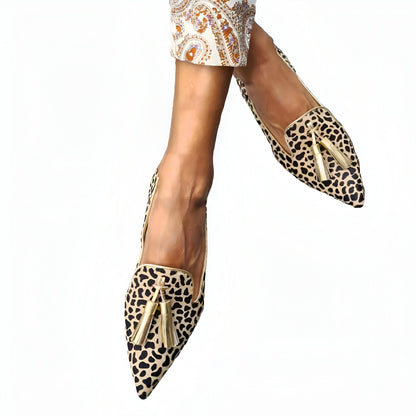 Nova Mocassins Femme Pointus Imprimé Léopard à Glands