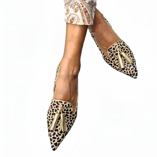 Nova Mocassins Femme Pointus Imprimé Léopard à Glands