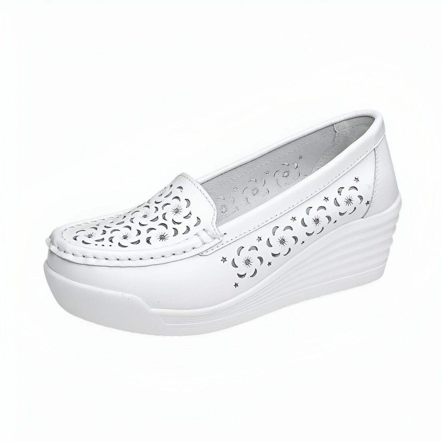 NovaStyle Mocassins Femme Compensés Cuir Végan Ajouré