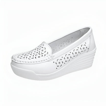 NovaStyle Mocassins Femme Compensés Cuir Végan Ajouré