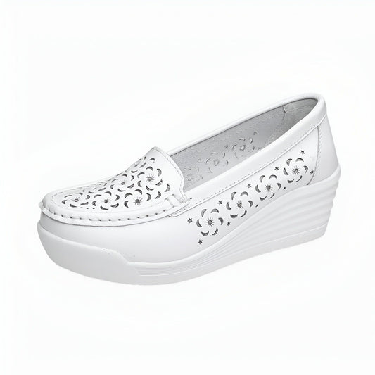 NovaStyle Mocassins Femme Compensés Cuir Végan Ajouré