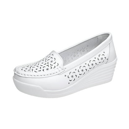 NovaStyle Mocassins Femme Compensés Cuir Végan Ajouré