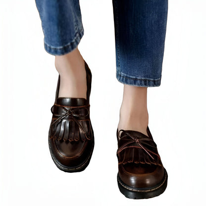 Mocassins Rétro Chic Femme: Talons Carrés avec Franges