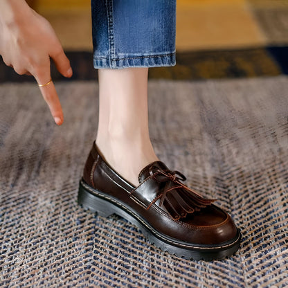 Mocassins Rétro Chic Femme: Talons Carrés avec Franges