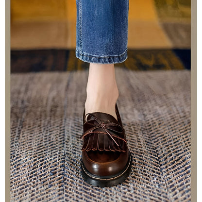 Mocassins Rétro Chic Femme: Talons Carrés avec Franges