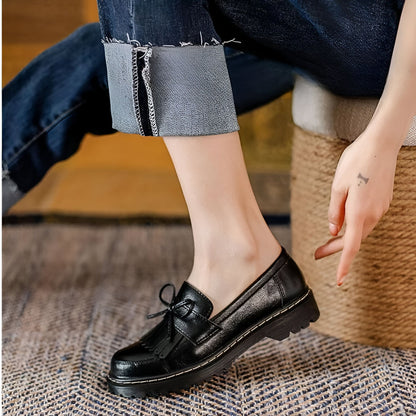 Mocassins Rétro Chic Femme: Talons Carrés avec Franges