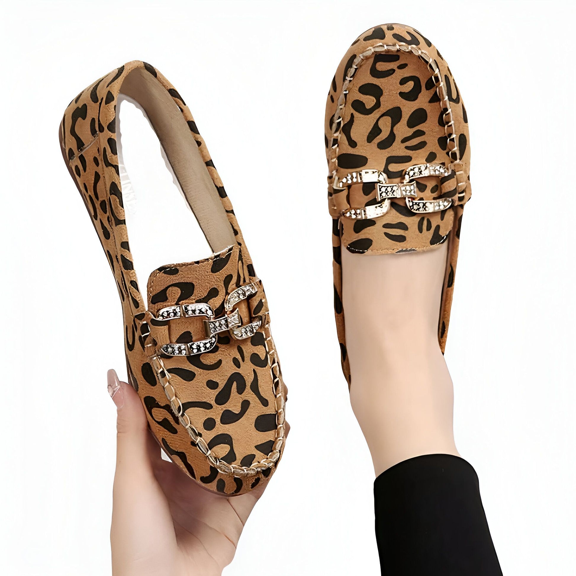 Mocassins Femme Léopard – Anneaux Strass Luxe