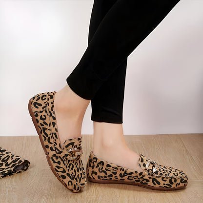 Mocassins Femme Léopard – Anneaux Strass Luxe
