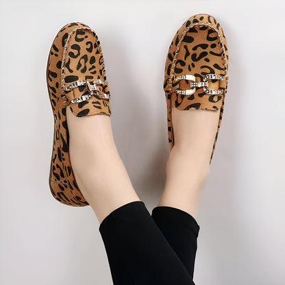 Mocassins Femme Léopard – Anneaux Strass Luxe