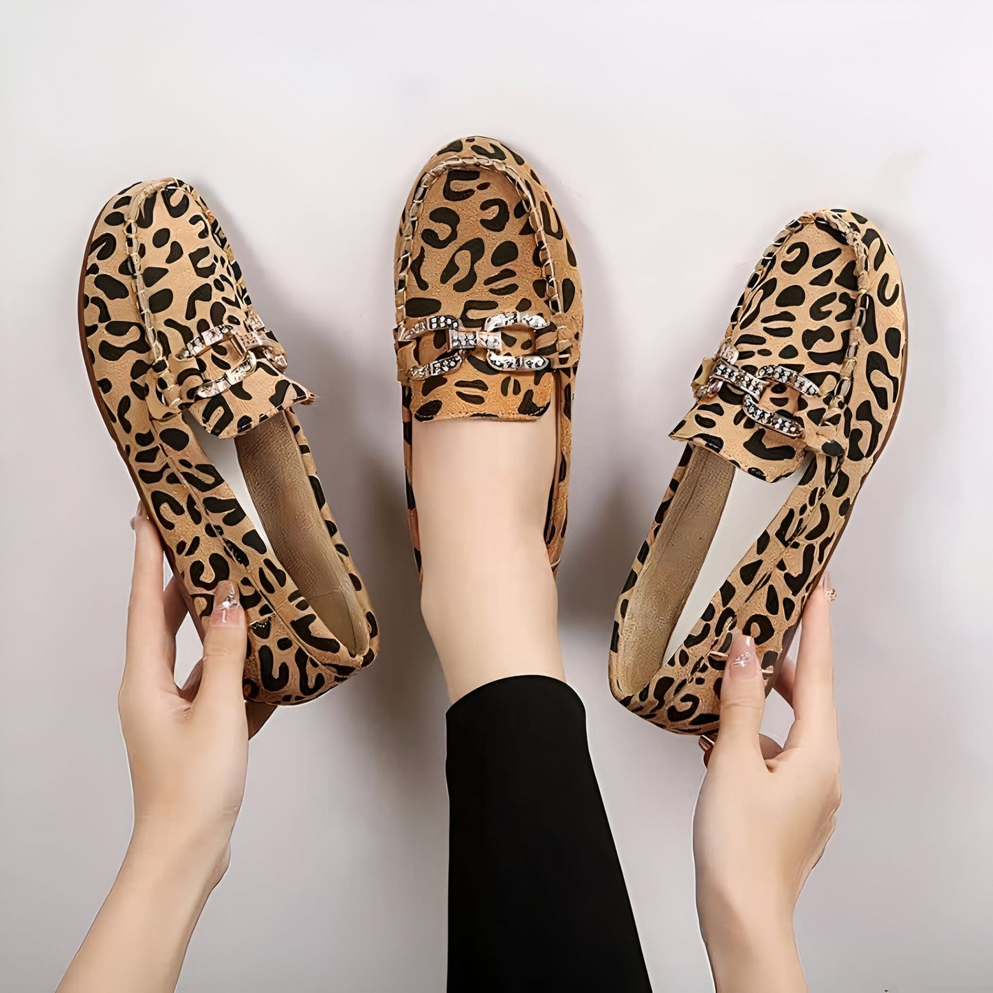 Mocassins Femme Léopard – Anneaux Strass Luxe