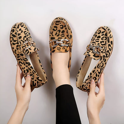 Mocassins Femme Léopard – Anneaux Strass Luxe