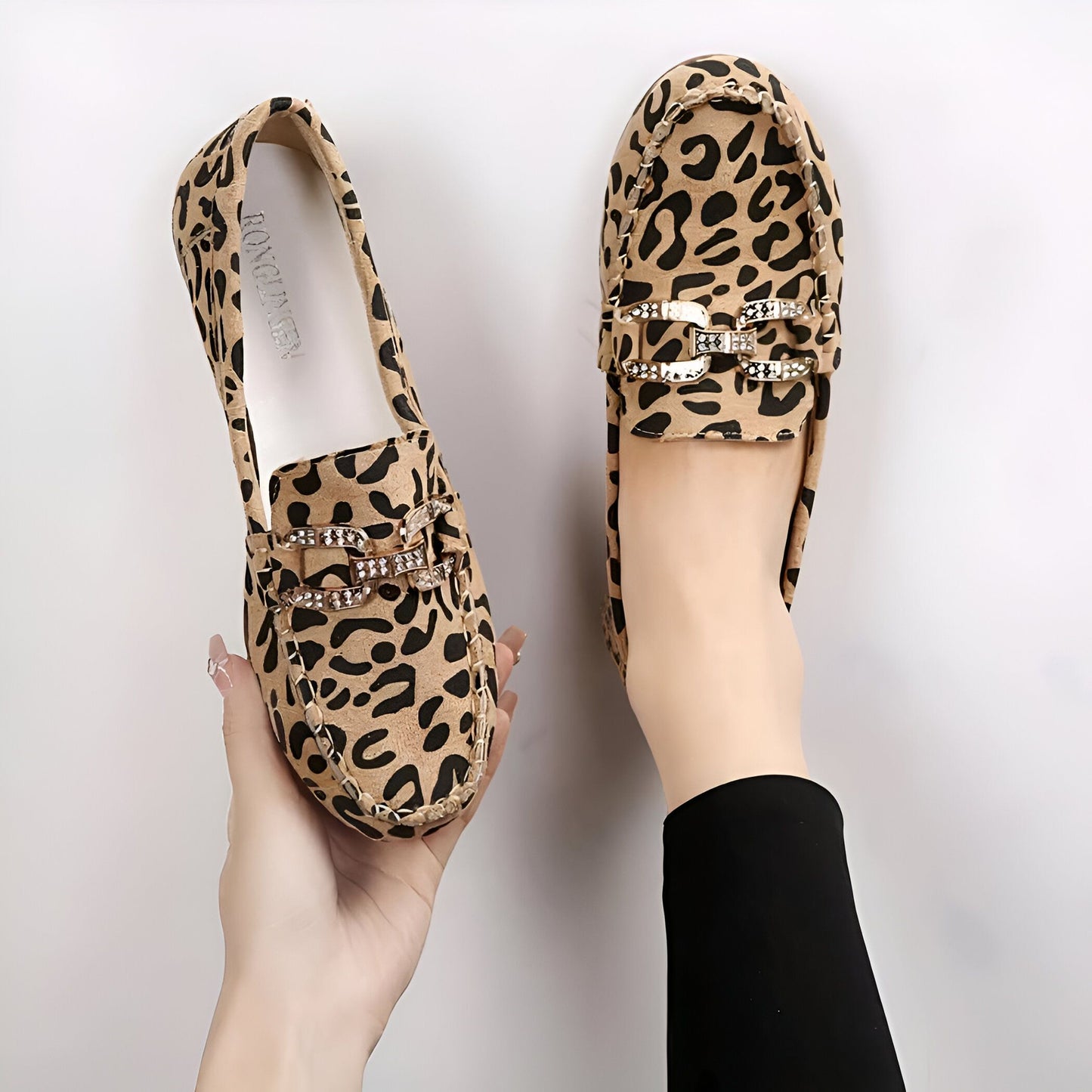 Mocassins Femme Léopard – Anneaux Strass Luxe