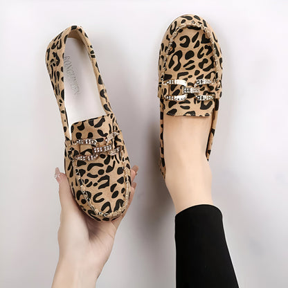 Mocassins Femme Léopard – Anneaux Strass Luxe