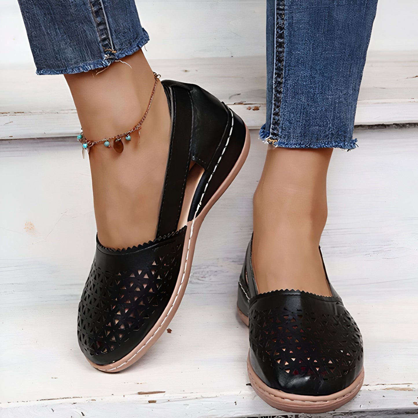 Mocassins Femme Ajourés Compensés - Style Vintage
