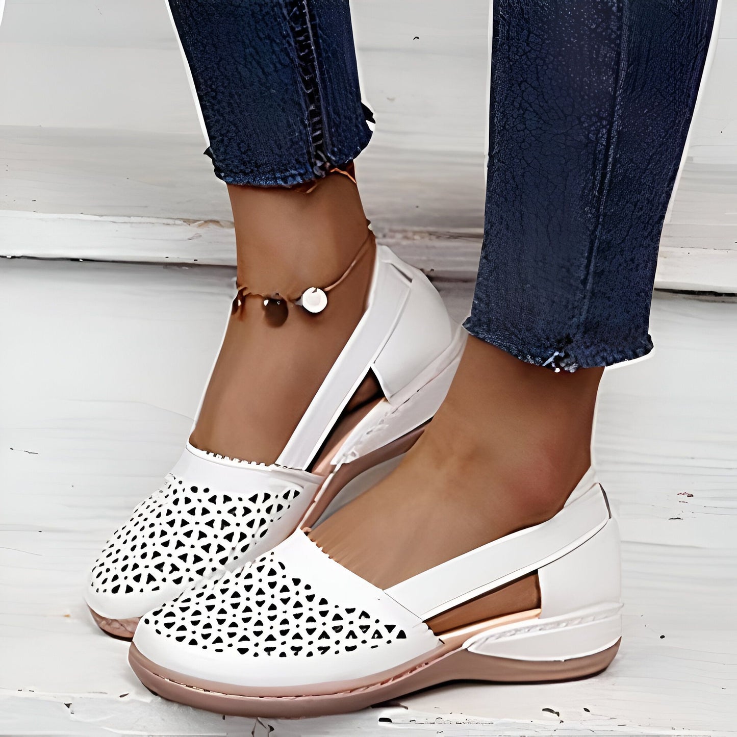 Mocassins Femme Ajourés Compensés - Style Vintage