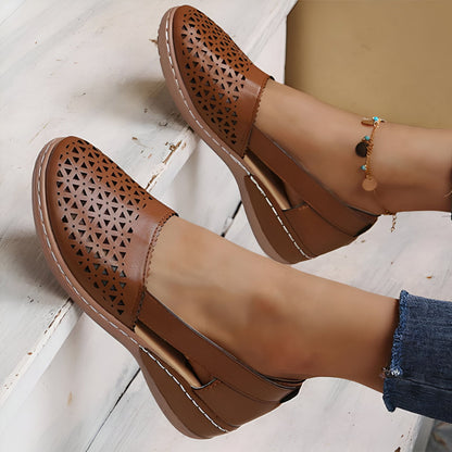 Mocassins Femme Ajourés Compensés - Style Vintage
