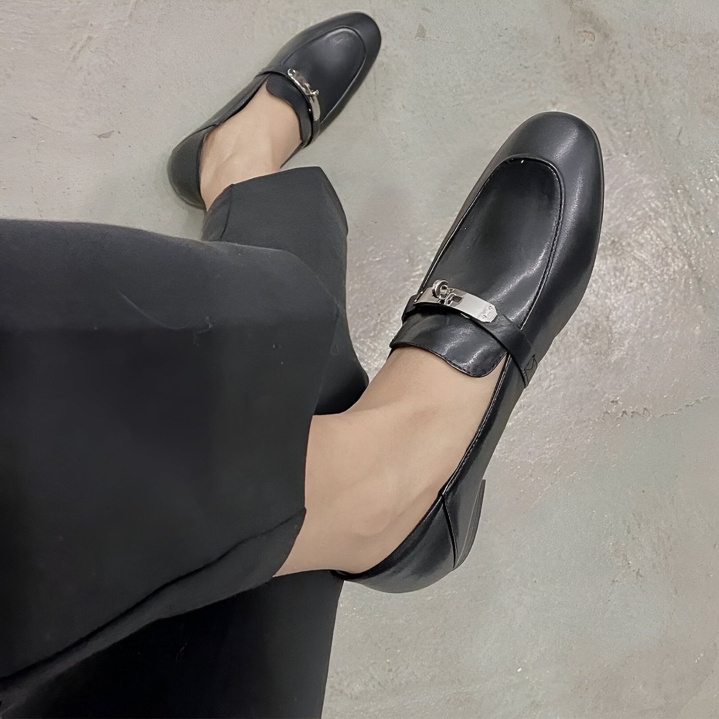 Élite Mocassins Cuir Véritable Talon Carré Léger