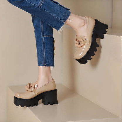 Luxiva Mocassins Femme Vernis Boucle XXL Semelle Épaisse