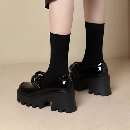 Luxiva Mocassins Femme Vernis Boucle XXL Semelle Épaisse