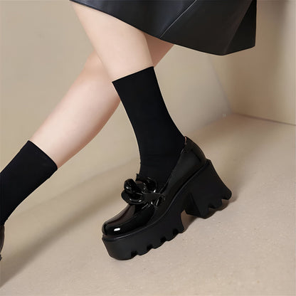 Luxiva Mocassins Femme Vernis Boucle XXL Semelle Épaisse