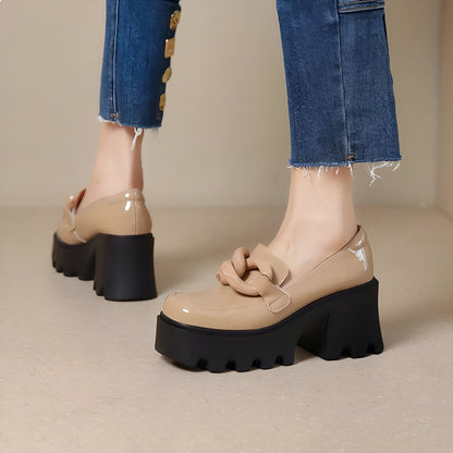 Luxiva Mocassins Femme Vernis Boucle XXL Semelle Épaisse