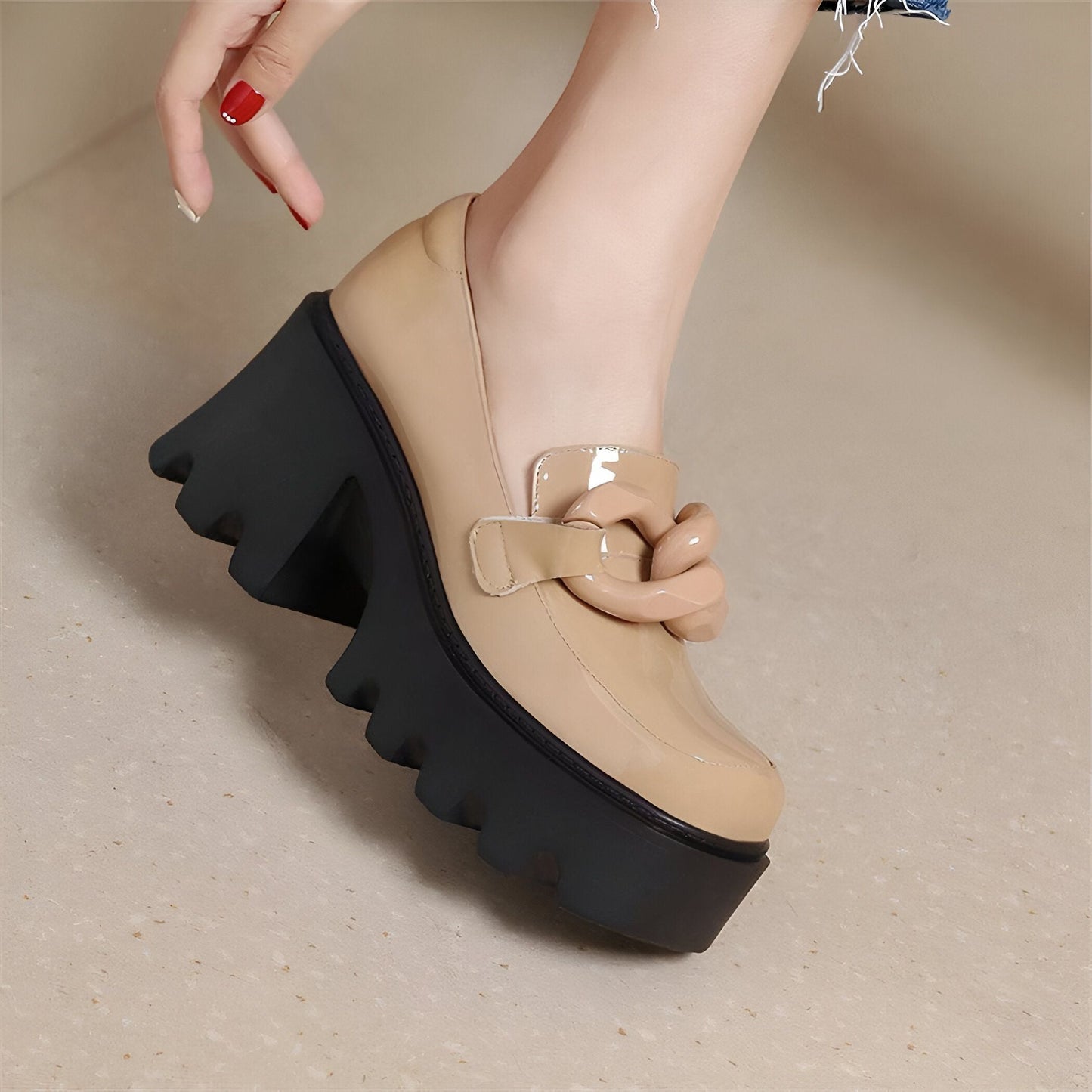 Luxiva Mocassins Femme Vernis Boucle XXL Semelle Épaisse