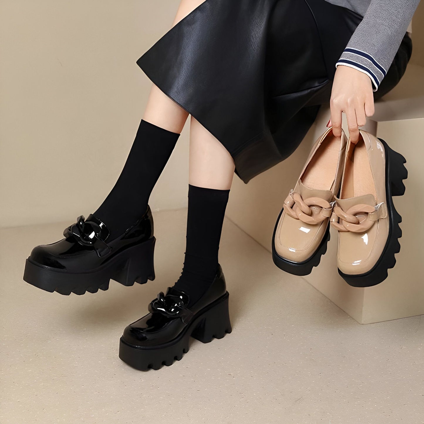 Luxiva Mocassins Femme Vernis Boucle XXL Semelle Épaisse