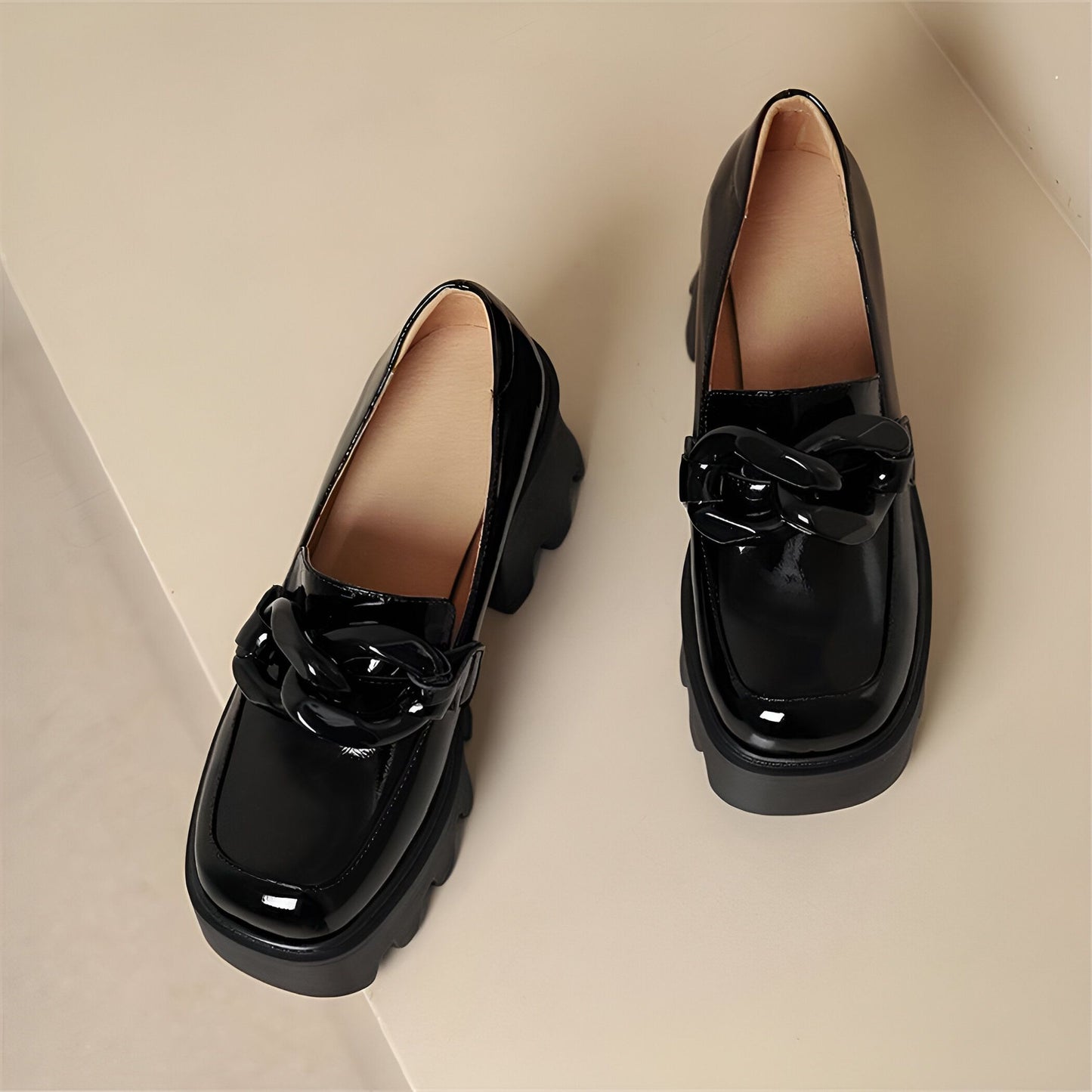 Luxiva Mocassins Femme Vernis Boucle XXL Semelle Épaisse