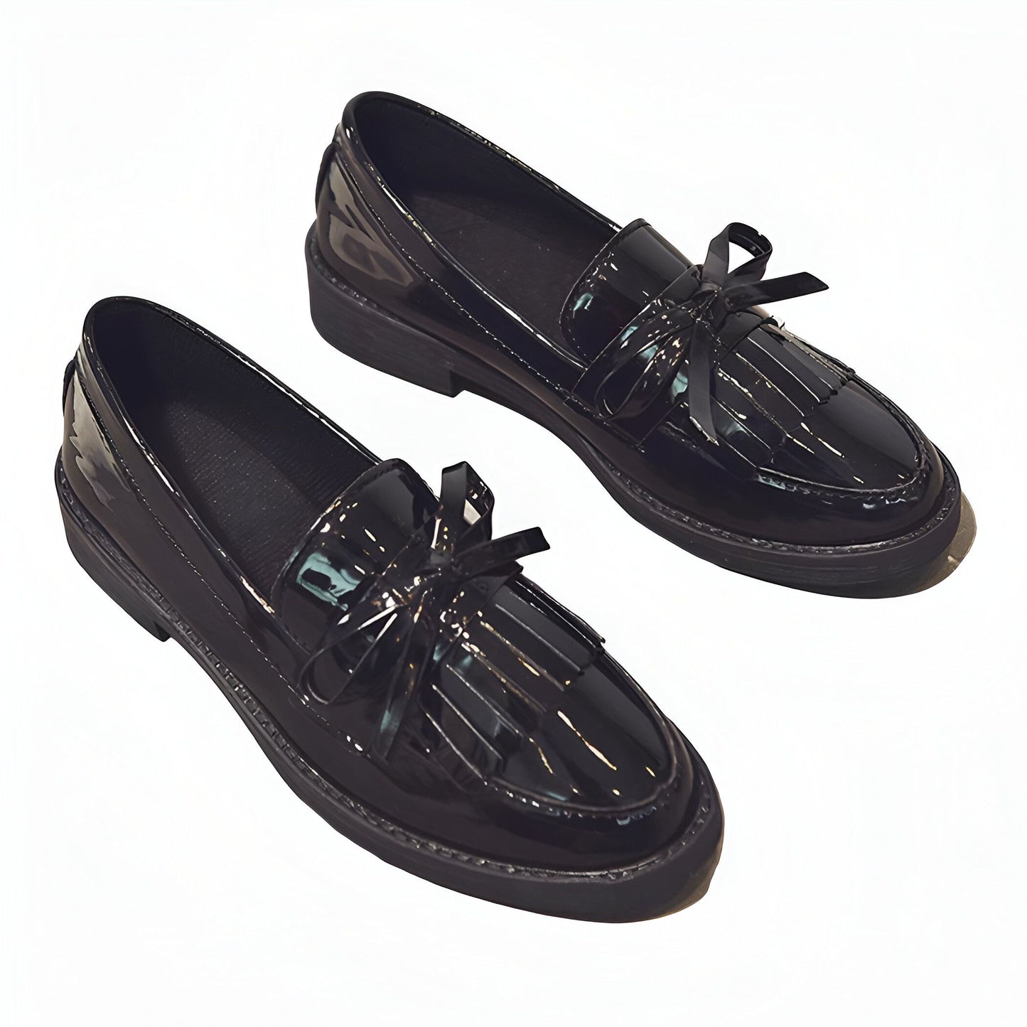 LuxMoc Mocassins Vernis Femme Franges Noirs Élégants