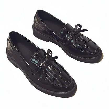 LuxMoc Mocassins Vernis Femme Franges Noirs Élégants