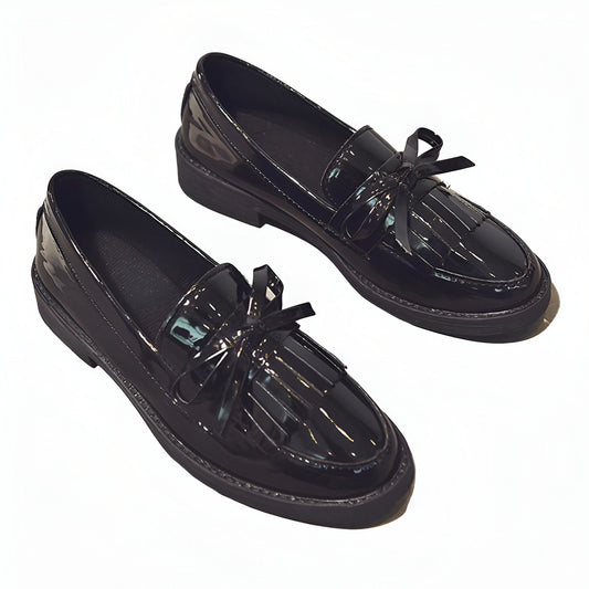 LuxMoc Mocassins Vernis Femme Franges Noirs Élégants