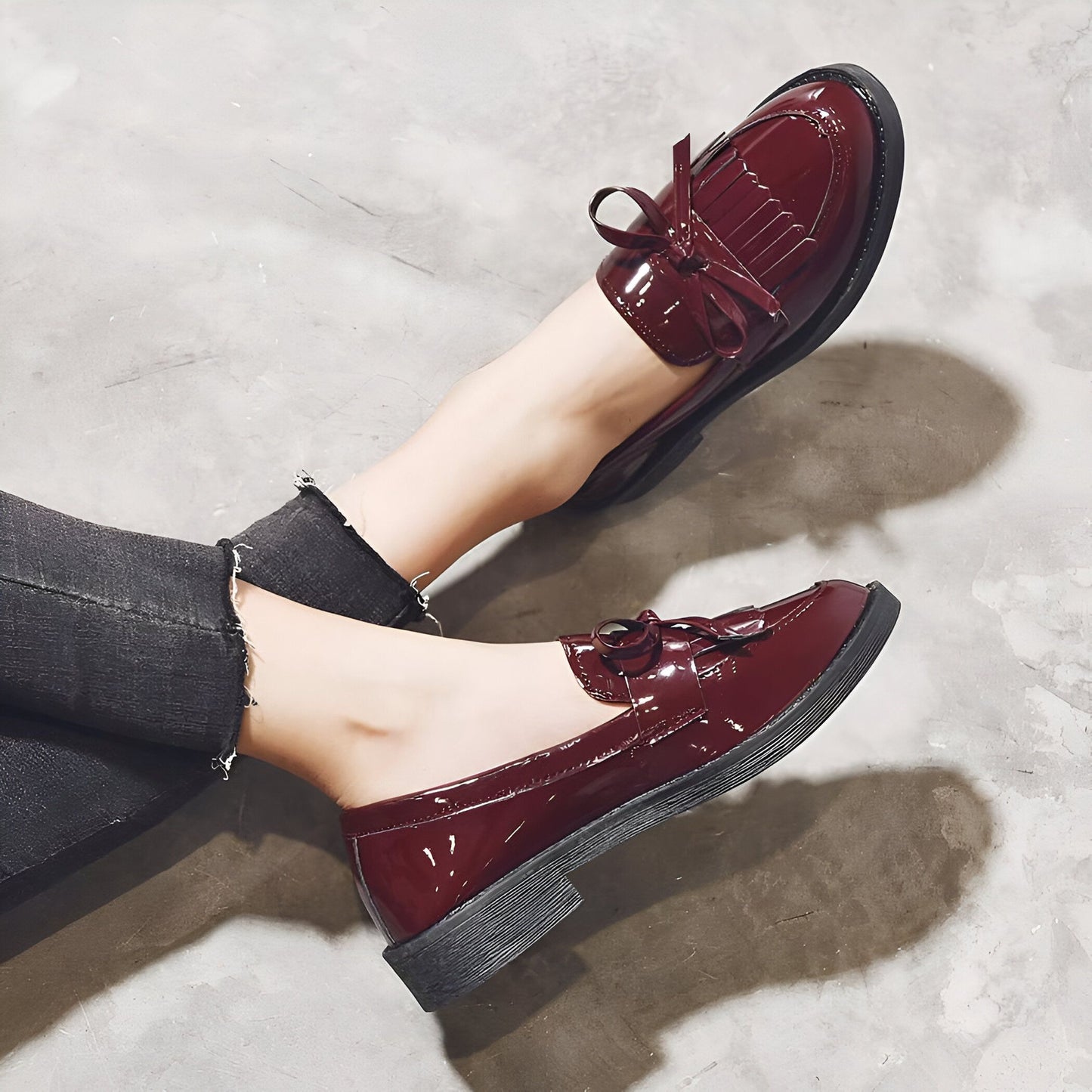LuxMoc Mocassins Vernis Femme Franges Noirs Élégants