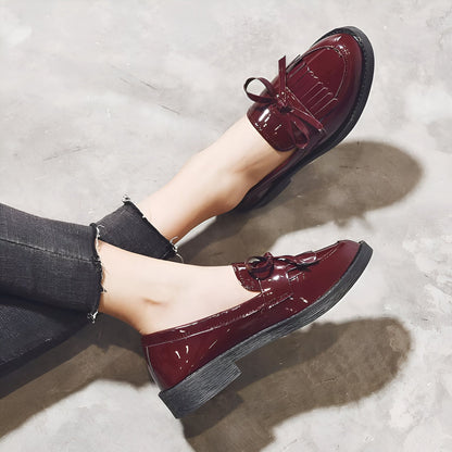 LuxMoc Mocassins Vernis Femme Franges Noirs Élégants