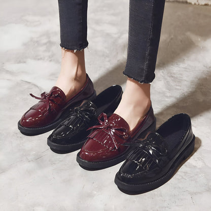 LuxMoc Mocassins Vernis Femme Franges Noirs Élégants